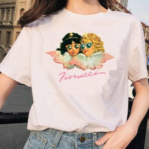 FIXSYS Cute Angles Woman T Shirt Vogue Fioruc Kawaii White T-shirts Girl Cotton Summer Shirt Lady Harajuku Tees