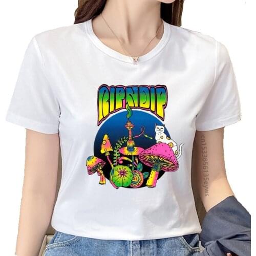 Harajuku colorful mushroom kitten print O-neck T-shirt casual streetwear 2021 fashion casual T-shirt women and mens casual tops