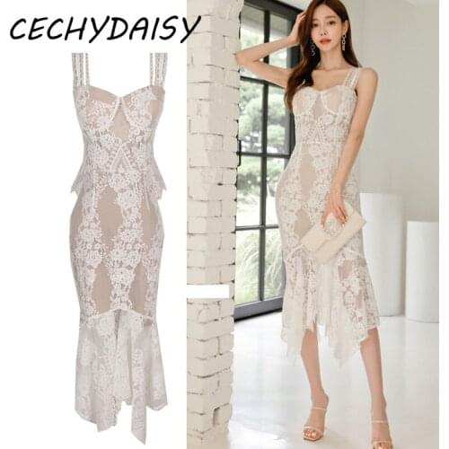 Sexy Lace Camisole Tops And Midi Turmpet Skirts Sets Women Sexy Sleeveless Vest Two Pieces Suit Outfits Korean Fashion Zevity Za