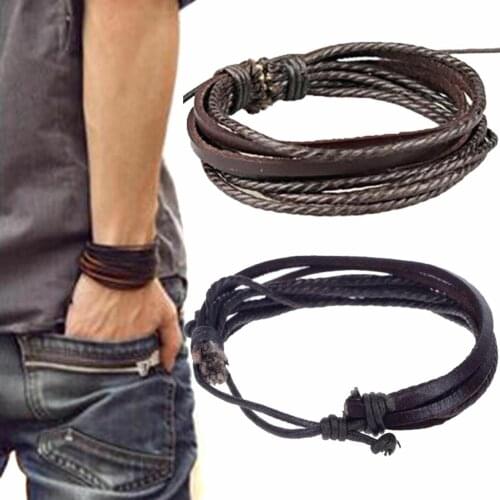 5Pcs/lot Leather Wrap Braided Wristband Cuff Punk Men Women Hot Layer Bracelet Bangle Couples Bohemia Jewelry Gift