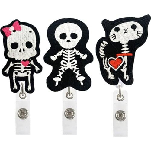 New Fashion Creative Halloween Skeleton Retractable Nurse Badge Reel Clip Badge Holder Students Doctor ID Card Holder Wholesale