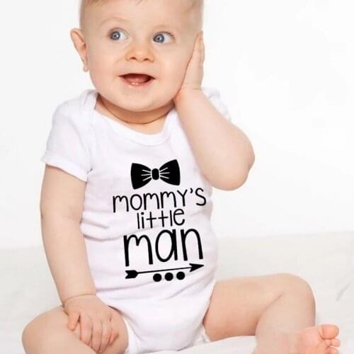 Mommys Little Man Printed Newborn Baby Bodysuit Pregnancy Announcement Baby Onesie Moms Boy Short Sleeve Cotton Baby Clothes