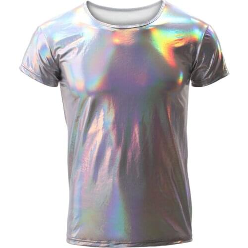 Sexy Undershirt for Mens Faux Leather Short Sleeve T-shirts Tops Men Undershirts Clubwear Costumes Clothing Undershirts