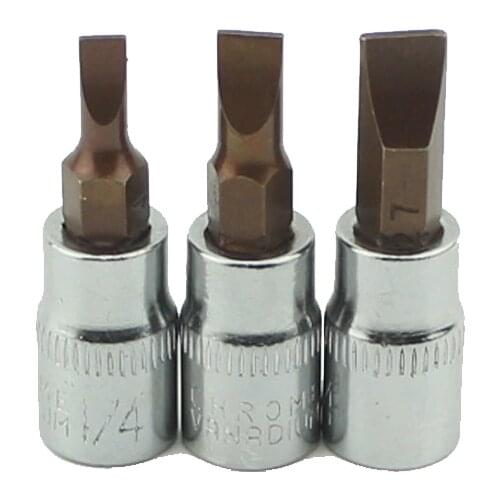 3Pcs Slotted Screwdriver Bit Set 1/4 Inch Drive Socket Hand Tools