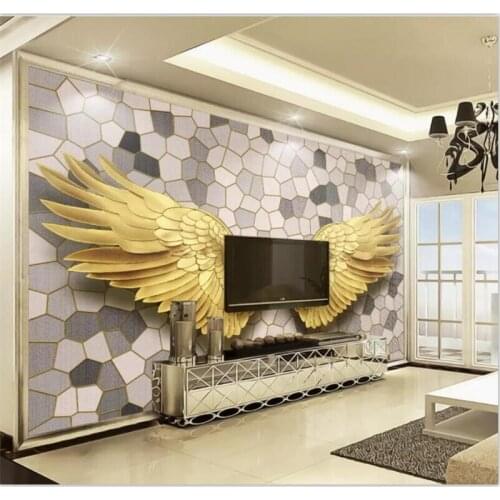 Beibehang Mural wallpaper custom home decor living room bedroom photo Nordic modern gold angel wings mosaic stone mural