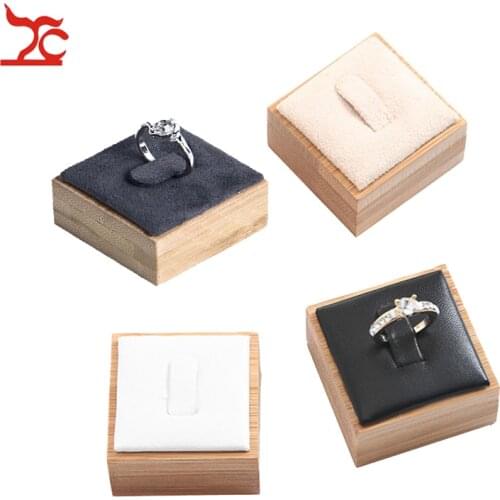 Natural Bamboo Ring Jewelry Display Stand Fashion Diamond Bague Storage Holder PU Clip Anillo Organizer Prop Rack 1Pc