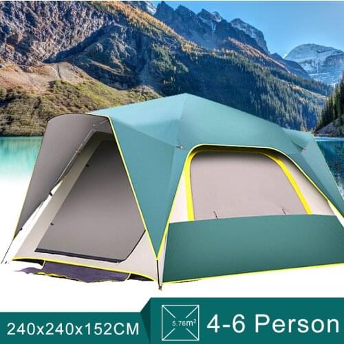 240x240cm Outdoor Camping Tent Portable Folding Automatic Opening Double Layer Camping Rainproof Waterproof Tent For 4-6 Persons