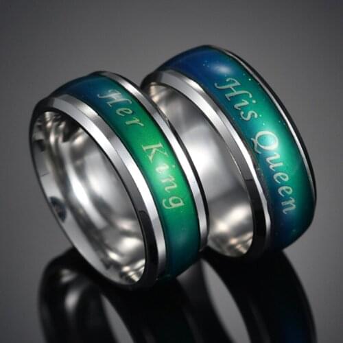 His Queen Her King Couple Jewelry Engagement Wedding Ring Set for Men and Women Paired Temperature Mood Stainless Steel Ring