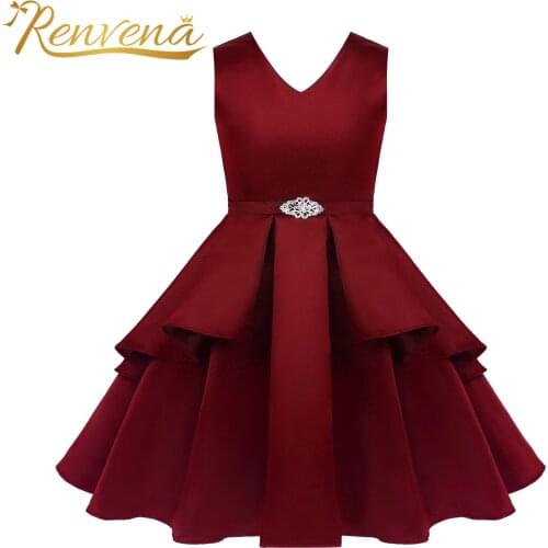 Flower Dresses for Girls Elegant Solid Dull Satin Flower Girls Dress Wedding Birthday Party Dress Ball Gowns Kids Vestidos
