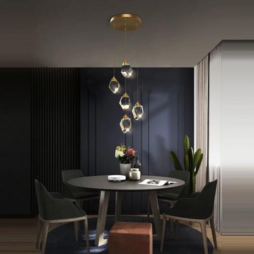 Postmodern Crystal Copper Designer Gold Round LED Chandelier Lighting Lustre Suspension Luminaire Lampen For Dinning Room