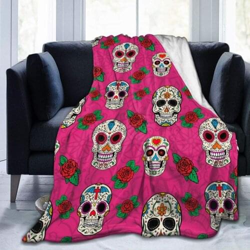 Sugar Skull Pink Flannel Fleece Bed Blanket Throw Blanket Lightweight Cozy Plush Blanket for Bedroom Living Rooms Sofa Couch