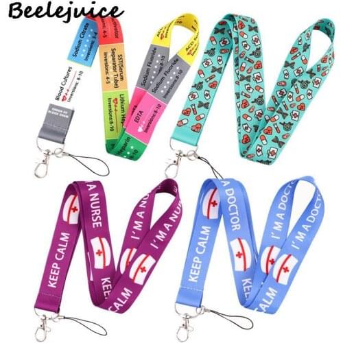24pcs Medical Nurse Doctor Cartoon Lanyard Badge ID Mobile Phone Rope Key Lanyard Neck Straps Accessories webbings ribbons Gifts