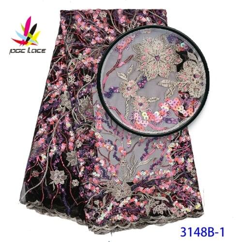 Sequins Fabrics Net Tulle Lace Wine Color Sequence African Heavy Big Nigeria French Design Latest 2020 New Design High Quality