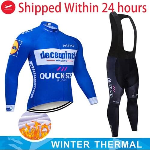Quick Step Cycling Jersey Set Team Long Sleeve Clothes Men Winter Cycling Clothing Thermal Fleece Ropa Ciclismo Hombre Warm