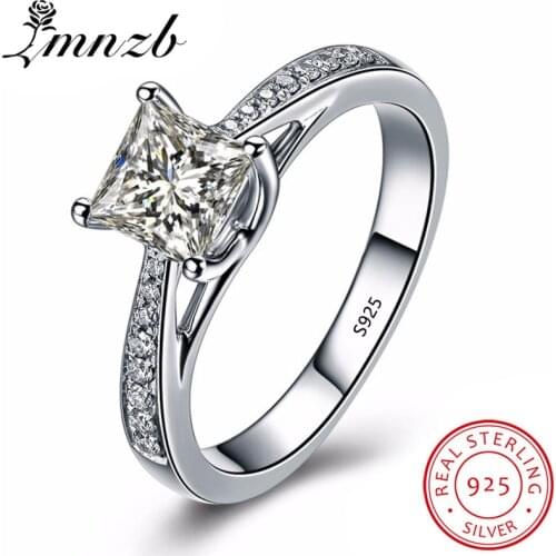 LMNZB Princess Cut 1 ct CZ Zircin Rings for Women 100% Solid 925 Sterling Silver Engagement Wedding Ring Fashion Jewelry LR027