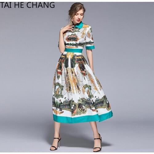 Women Dress Summer Spring Elegant Bodycon Vintage Party Runway Casual Print Short Sleeve Midi A-line Shirt Office Work Dresses