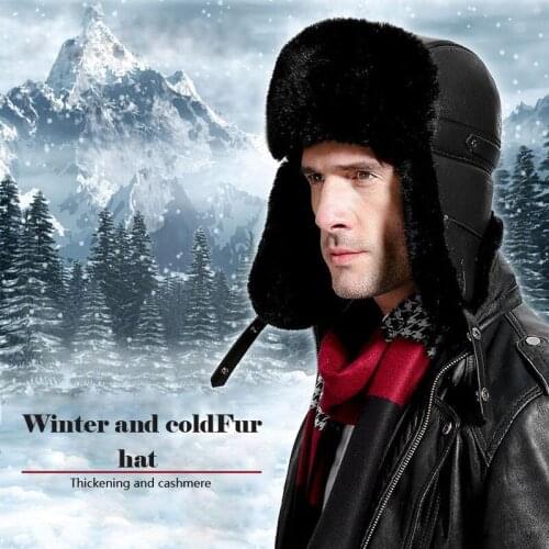 Winter Imitated mink hair keep warm Thick mens ears PU leather Mountaineering hat winter outdoor sport caps