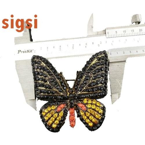 Gold tone black butterfly brooch pin rhinestone insect broach pins