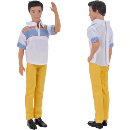 1set 1/6 Male Doll Clothes Yellow Pants & White Shirt For Ken Dolls Clothes For Barbies Boyfriend Ken Prince Boy Doll Accessory