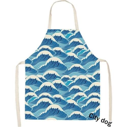 1Pcs Kitchen Cooking Apron Kanagawa Surfing Oil painting Home Sleeveless Cotton Linen Aprons for Men Women Baking Accessories