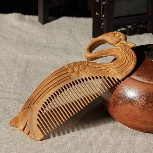 1PC Boutique Swan Natural Green Sandalwood Comb All Fine Tooth No-static head Massage Hair Brush Health care For Hair and Head
