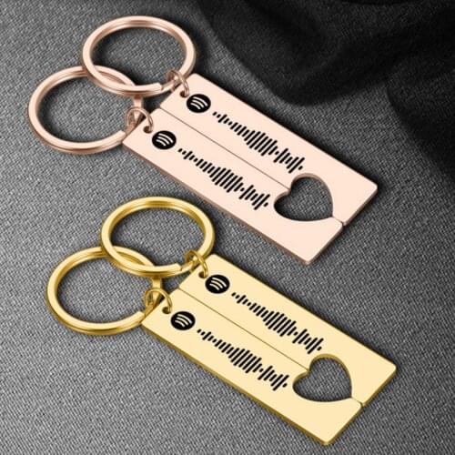 2pcs Customized Code Favorite Song Keychain Music Teacher for Women Men Stainless Steel Keyring Laser Engrave Spotify Jewelry