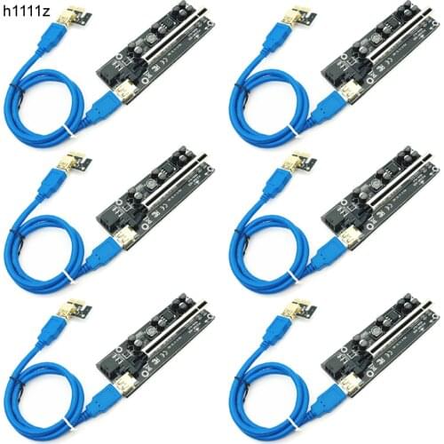 6pcs Newest 009S PLUS USB 3.0 PCI-E Riser VER009 Express 1X 4x 8x 16x Extender pcie Riser Adapter Card SATA 15pin to 6 pin Power