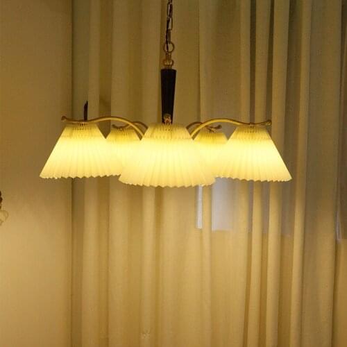 American Minimalist Retro Full Copper Fold 3 Head 5 Head Chandelier Nordic Living Room Bedroom Study Copper and Wood Chandelier