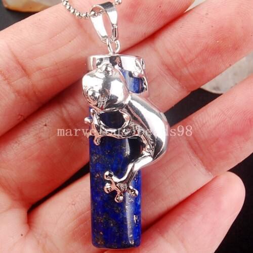 Free shipping Fashion Jewelry Natural Lapis Lazuli Frog hold column Women MenPendant Bead with chain MC3872