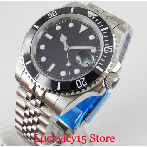 BLIGER Dress 24 Jewels Japan NH35 Black Mechanical Men Watch Sterile Dial Jubilee Bracelet Flat Sapphire Glass Solid Case