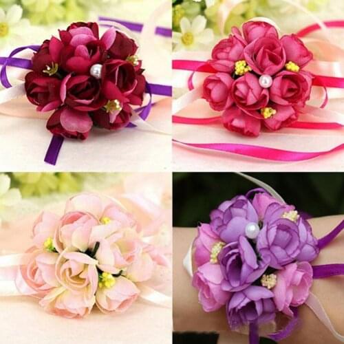 Bridesmaid Bracelet Ribbon Fashion Multicolor Silk Fake Rose Bridal Hand Artificial Flowers Bridesmaid Wedding Party Accessories