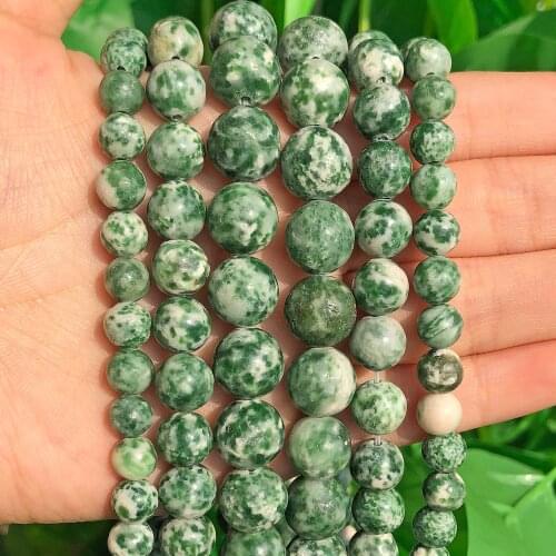 Natural Matte Green Dot Stone Round Spacer Beads For Jewelry Making 15inch 4/6/8/10/12mm Loose Beads Making Bracelet Necklace