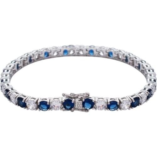 HipHip Hop Blue White AAA Cubic Zircon Chain Men Bracelet High Quality CZ Women Link Luxury Jewelry