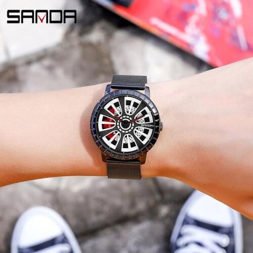 SANDA New Fashion Men Watch Top Brand Luxury Stainless Steel Wheel Dial Quartz Watches Waterproof Male Clock Relogio Masculino