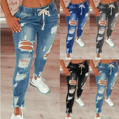 Black Fashion Casual Solid Ripped Mid Waist Regular Jeans