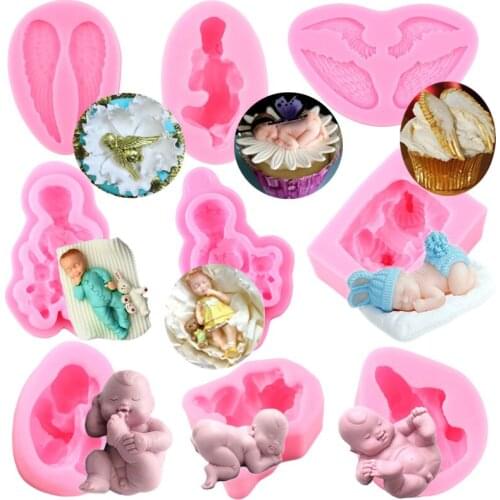 Baby Wings Silicone Mold Baby Birthday Cake Decorating Tools DIY Cupcake Topper Fondant Mold Candy Clay Chocolate Gumpaste Molds
