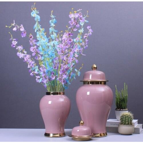 Pink color Porcelain temple jar Living Room Tv Cabinet Flower Arrangement Home Decoration Ceramic Ginger jar