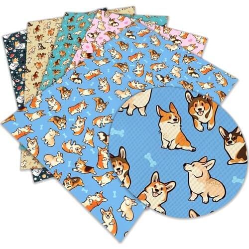 Pet Dog Cartoon Printed Faux Leather A4 22x30cm for Patchwork DIY Accessories Decoration Crafts L345