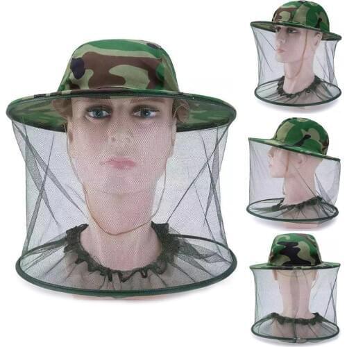 Unisex Camo Mosquito Bee Proof Net Mesh Head Face Protector Fishing Hunting Hat Summer Bucket Hat Anti UV Sun Cap Wide Brim