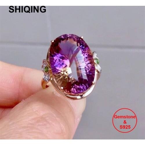 SHIQING AAA 12ct Gemstone Ametrine vintage oval ring for women