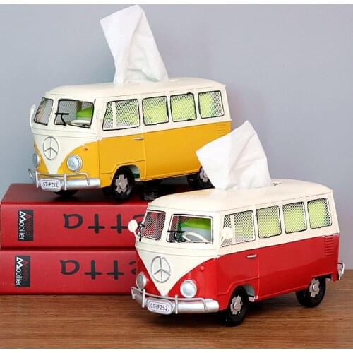 Tissue Box Bus Model Tissue Box Figurines Retro Car Tissue Box Home Decor Decoration Retro Ornaments Living Room Decoration
