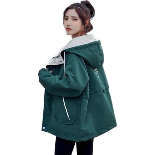 Short Coat Womens Spring And Autumn 2021 New Windbreaker Loose Ladies Jacket Hooded Printing Small Fresh Female Outwear A3