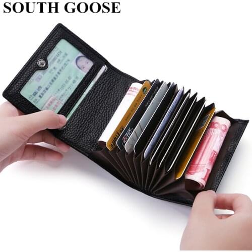 Genuine Leather Card Bag Trifold Organizer Purse Men Simple Business Card Case Women Mini Wallet Credit Card Holder Coin Purse