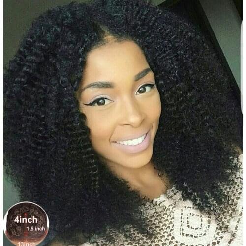 BLG Kinky Curly Lace Part Wigs Brazilian Remy Hair T Part Lace Wig Pre Plucked With Baby Hair For Black Women