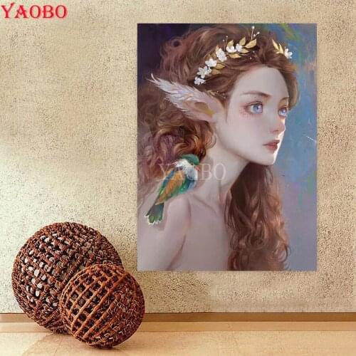 Square/Round Diamond Painting Cartoon Elf Girl Bird Diamond Embroidery Mosaic Decoration DIY 5D Rhinestone Painting With Diamond