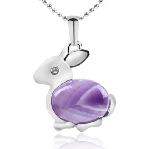 Small Animal Series Rock Crystal Rabbit Natural Stone Pendant Necklace Lovely Wind Girl Jewelry