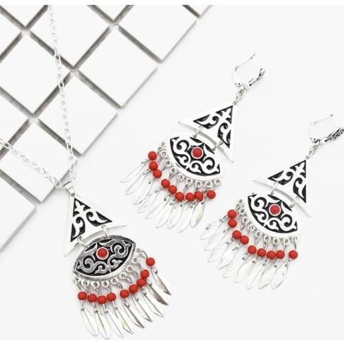 Fashion African Jewelry Sets 2020 Chain Enamel Gem Color Beads Leaves Tassels Pendant Necklace Earring Party Summer Jewelry