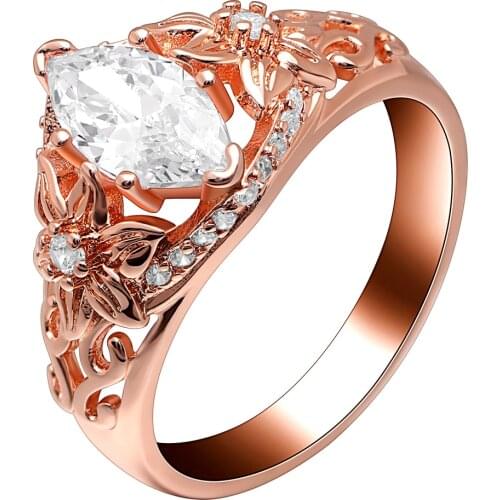 Oval White Zircon Fashion Rose Gold Flower Rings Engagement Rings For Woman Wedding Anniversary Jewelry Gift