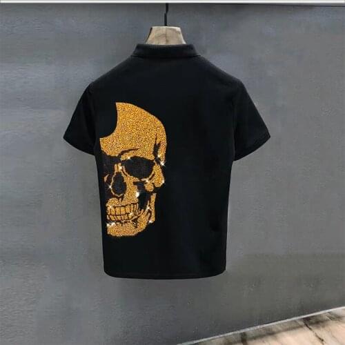 Famous Slim Hip Hop Tops Colorful Rhinestone Animal Breathable Short Sleeve Youth Comfort Stretch Mens Polo Shirt Summer