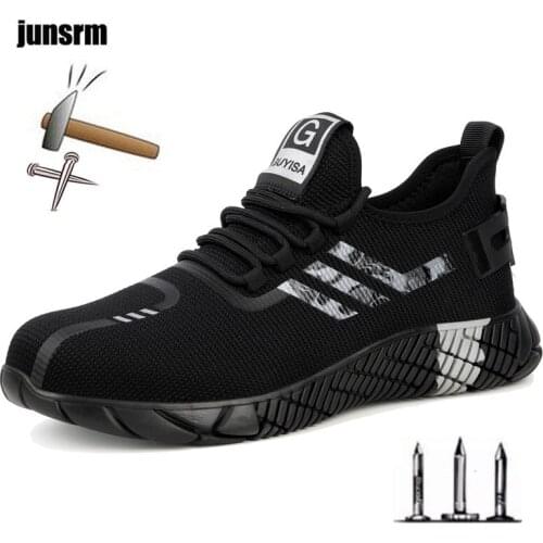Mens anti-smashing and anti-piercing steel-toed work shoes flying woven breathable wear-resistant four-season safety boots